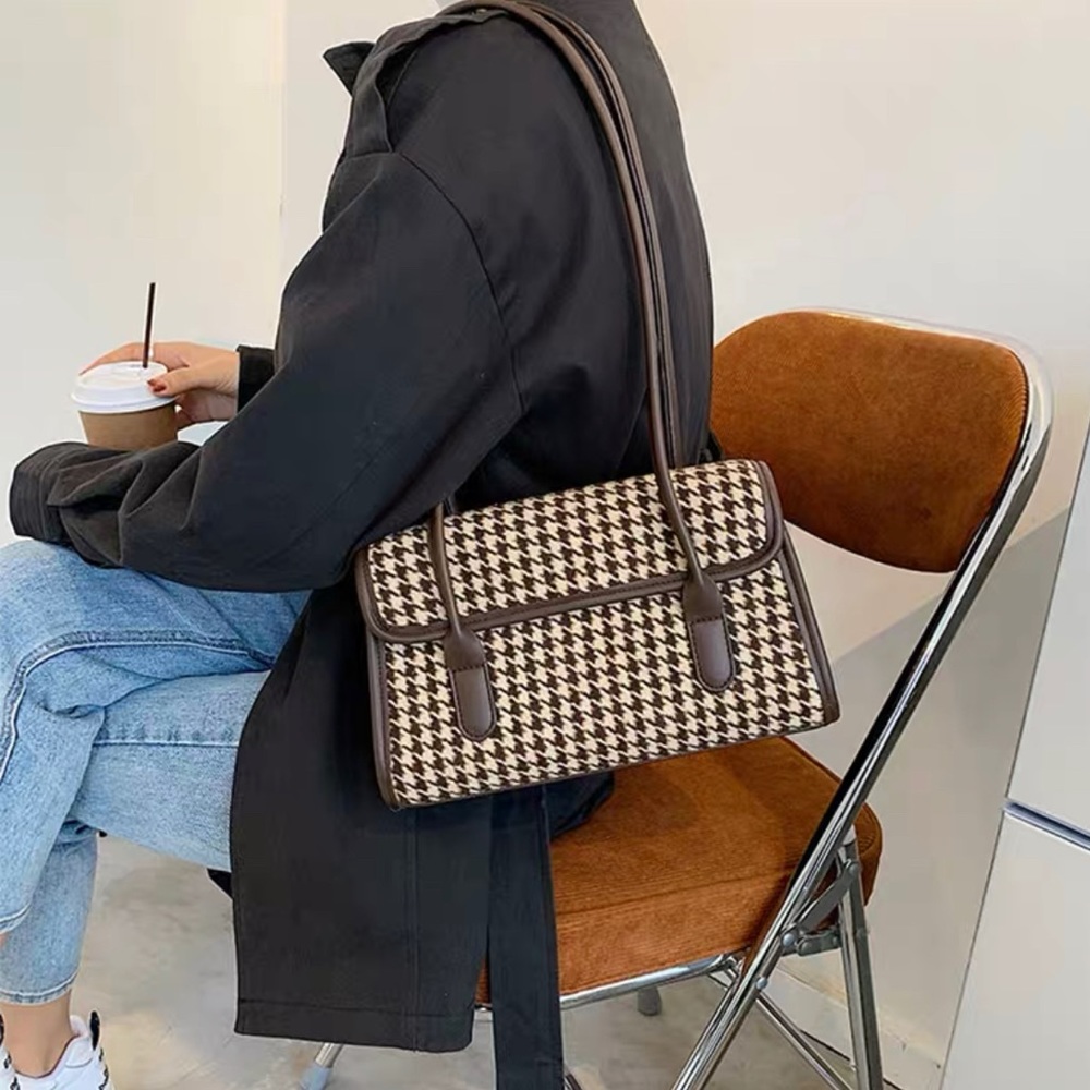 Tweed long strap houndstooth shoulder bag